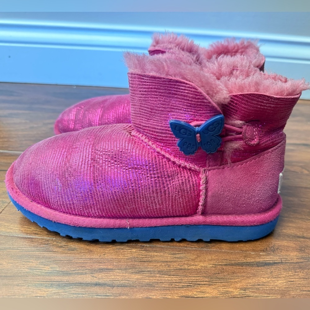 UGG Australia Mini Bailey Button Lizard Boot-Pink and Blue-Size 2 - Picture 7 of 14